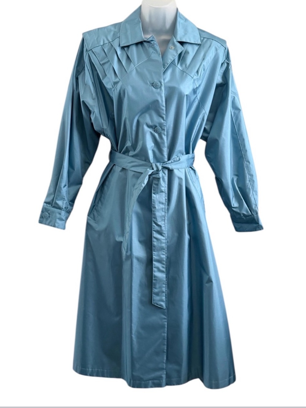 VTG British Mist Metallic Blue Iridescent Shimmer Trench Coat